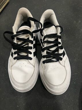 adidas White and Black Low-Top Sneakers with Three-Stripes